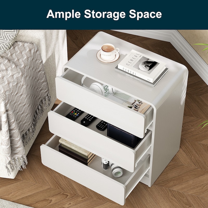 Modern Storage 3-Drawer Nightstand Set of 2 for Bedroom, Nursery, Living Room