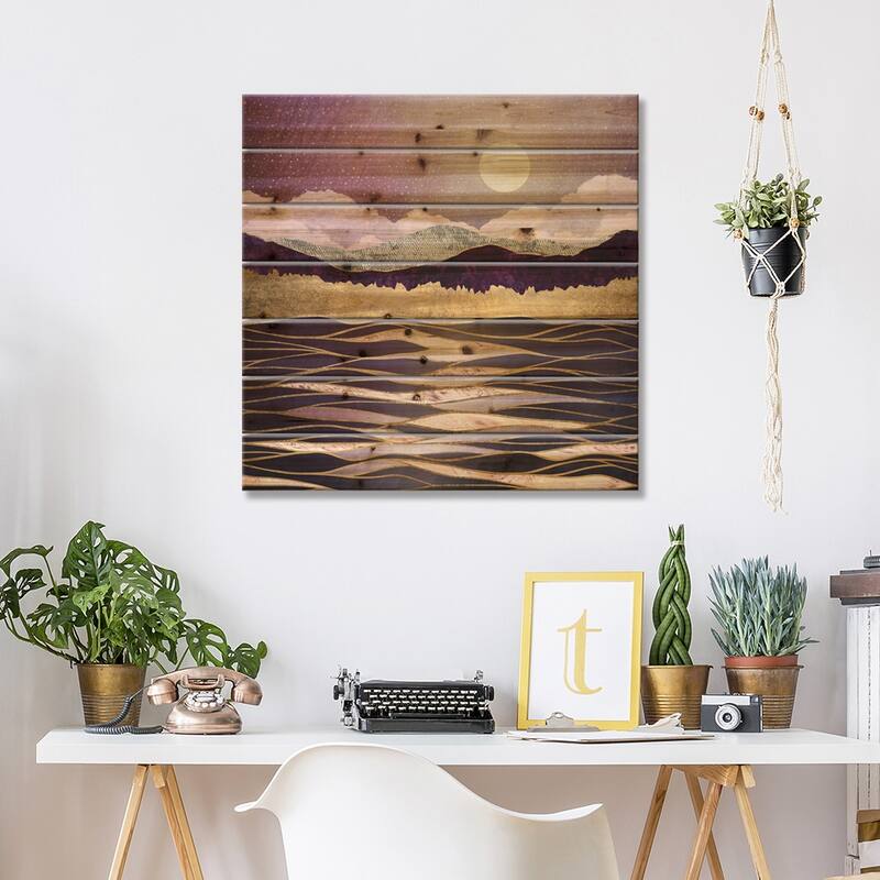 Lunar Waves Print On Wood by SpaceFrog Designs - Multi-Color