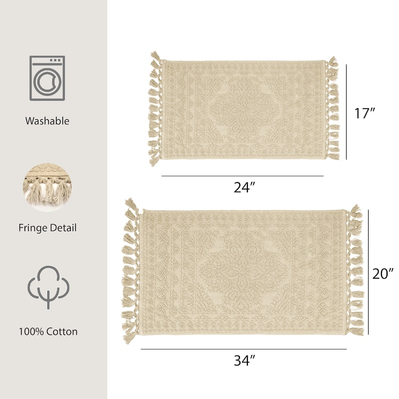 French Connection Nellore Fringe Cotton Bath Rug - 17x24/20x34 - Taupe Gray