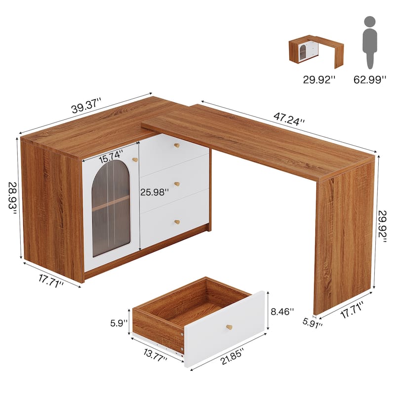 47 Inches Reversible L Shaped Computer Desk for Home Office