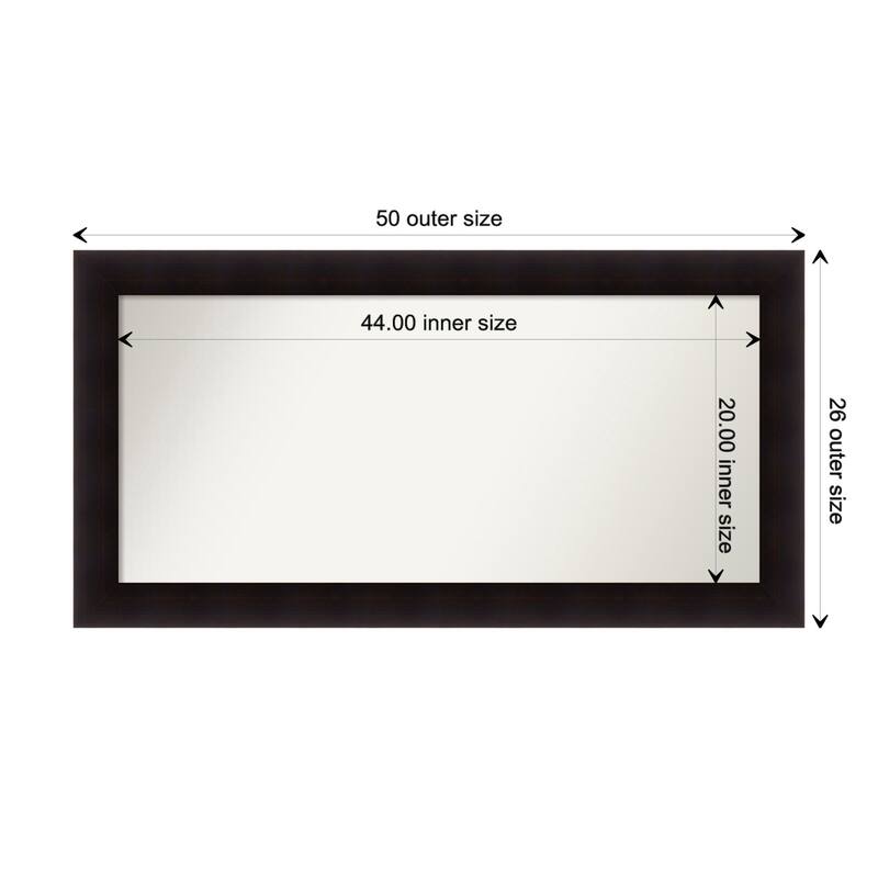 Portico Espresso Framed Non-Beveled Custom Wall Mirror, Bathroom Vanity Mirror - Outer Size: 49.75 x 25.75
