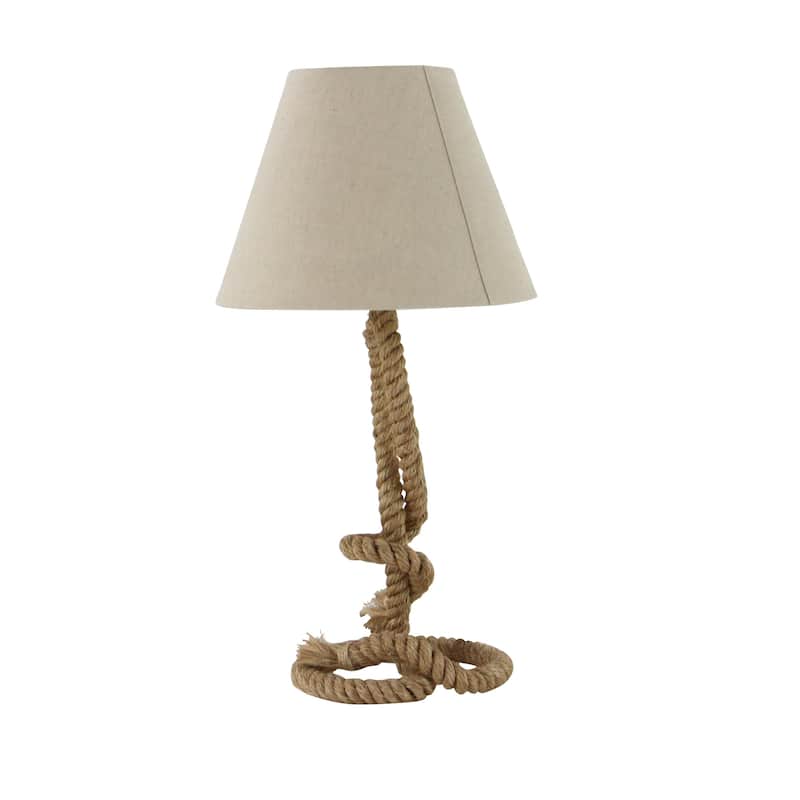 Brown Jute Rope Twisted Rope Room Floor or Table Lamp with Cream Linen Shade