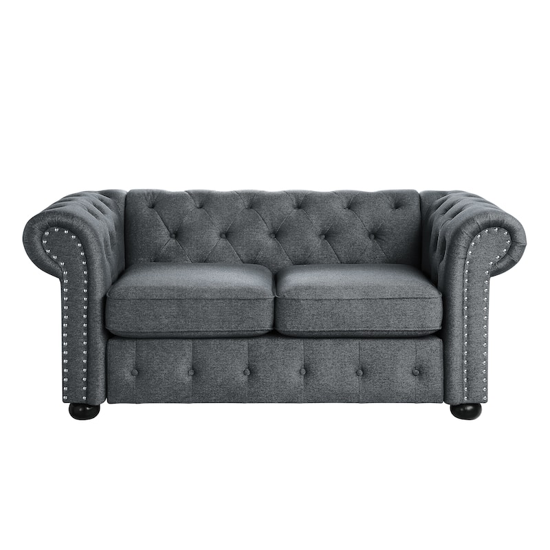 Corvus Aleksis Tufted Chesterfield Loveseat Sofa - Dark Grey
