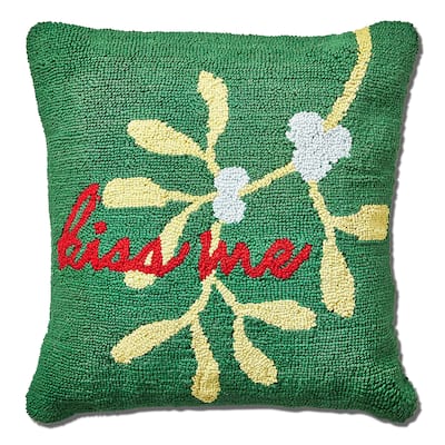 18"x18" Christmas Green Kiss Me Mistletoe Needle Tufted Cotton Accent Decorative Throw Pillow