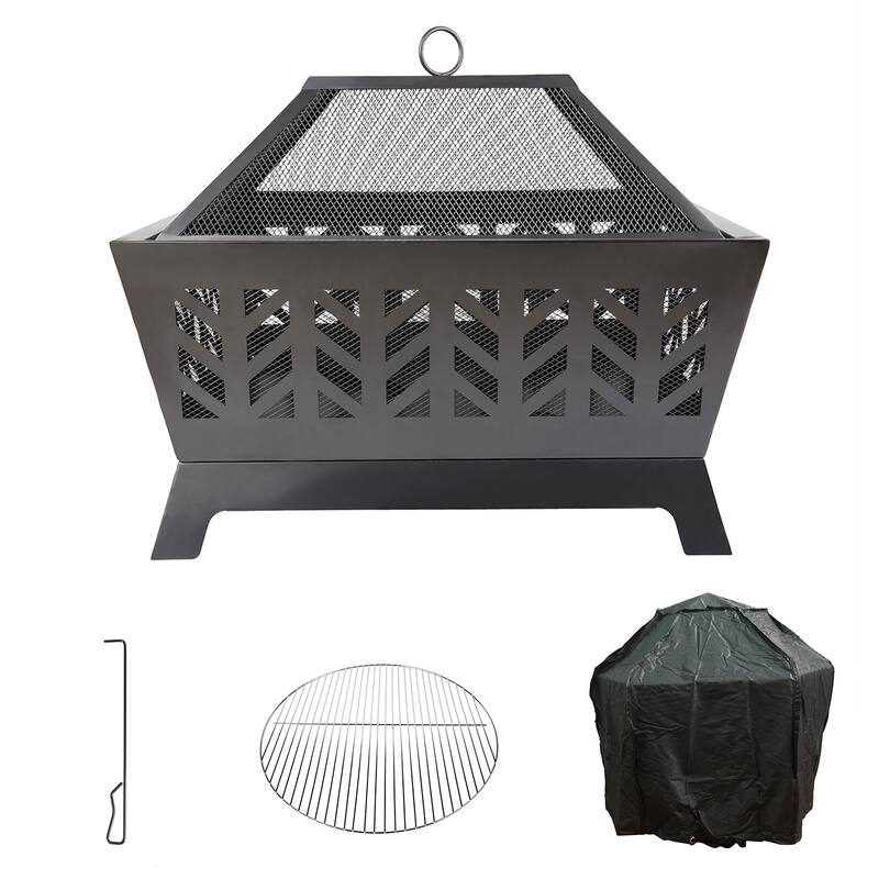 23'' H x 26'' W Rhombic Wood Burning Outdoor Iron Fire Pit