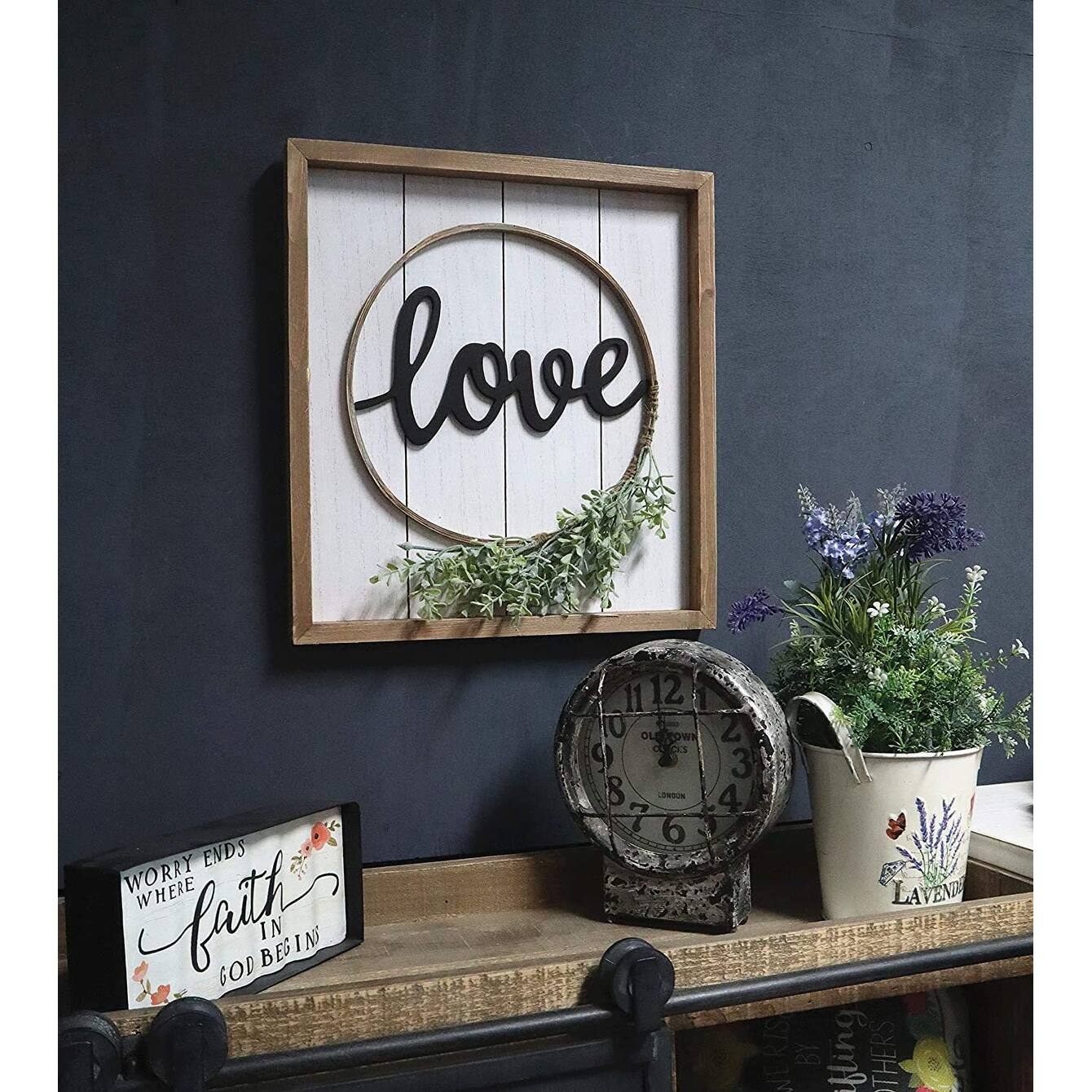 Accent Love Sign Wall Decor with PVC Green Leaf Decoration Bed Bath