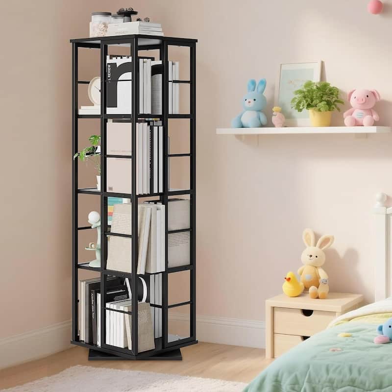 4-Tier 360° Narrow Rotating Bookshelf, Standing Book Storage Organizer