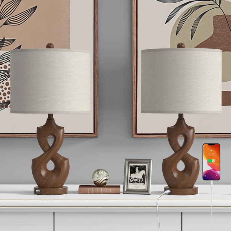 Maxax 24.5" Resin USB Bedside Table Lamp(set of 2) - Brown