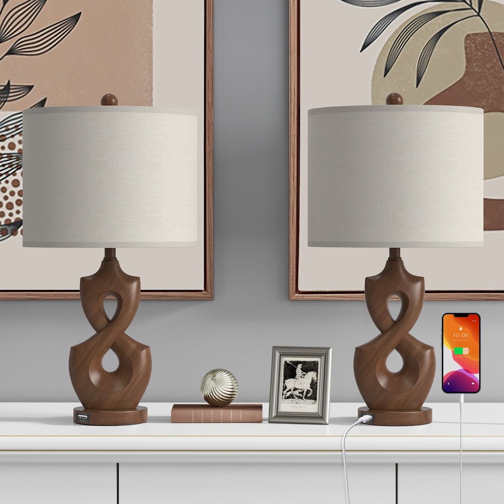 Maxax 24.5" Resin USB Bedside Table Lamp(set of 2)