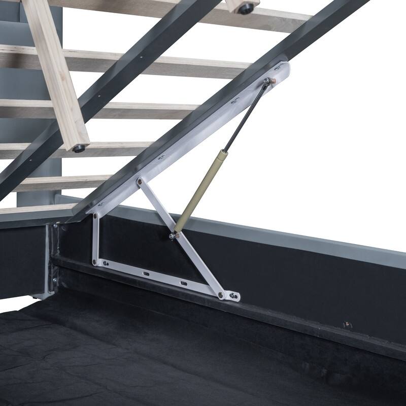 Queen Size/Twin XL Size Upholstered Platform Bed Frame with Hydraulic Storage System, Drawer,Shelves and UPS Ports