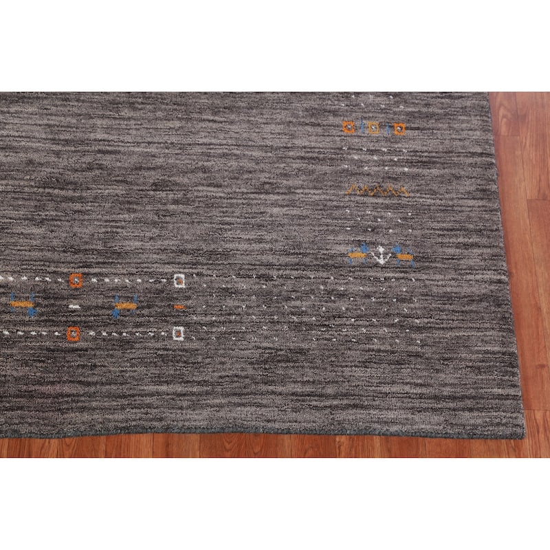 Hand Knotted Oriental 100% Wool Carpet Tribal Stripe Greys & Charcoal Gabbeh Area Rug - 7' 11'' X 5' 7''