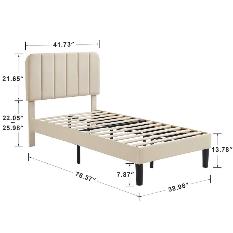 Kids Bed Frame, Height Adjustable Upholstered Bed, Twin Size Bed Set of 2