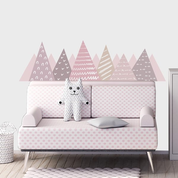 slide 2 of 5, Soft Pink Mountain Wall Decal Baby Girl Nursery Decor Multi-Color - 10 tall x 35 wide inches