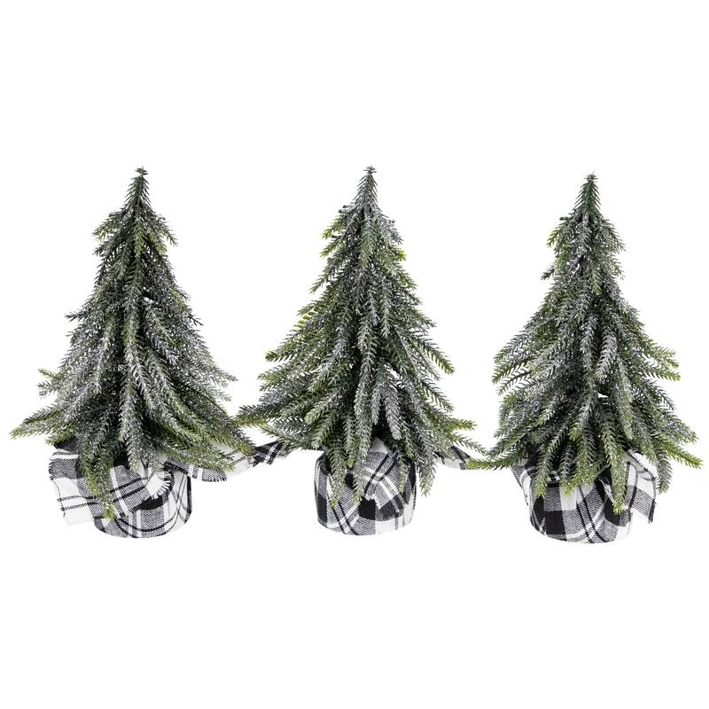 Mini Silvery Pine Downswept Artificial Christmas Trees 9.5" Set of 3 - Tabletop