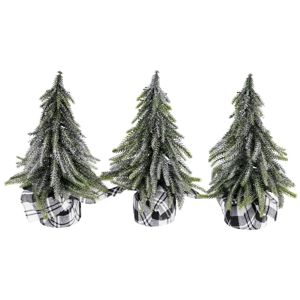 Mini Silvery Pine Downswept Artificial Christmas Trees 9.5" Set of 3 - Tabletop