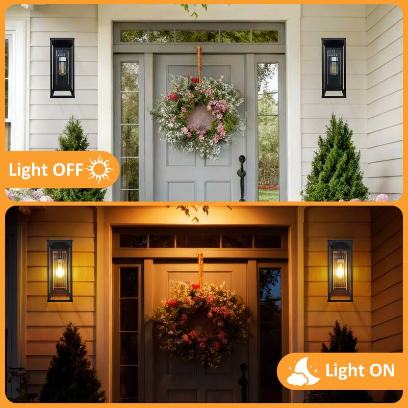 Outdoor Wall Light with Clear Ribbed Glass,Waterproof Exterior Light for Porch/Patio/Garage(2-PACK)