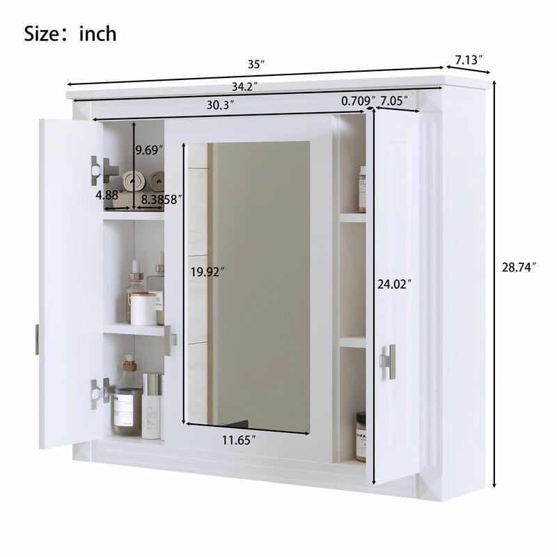 Wall-Mounted Medicine Cabinet with 4 Shelves, Mirrored Door Over-Toilet Storage