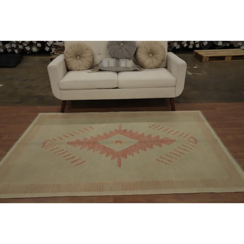 Hand Woven Oriental 100% Wool Carpet Southwestern Tribal Green Kilim Area Rug - 6' 9'' X 4' 10''