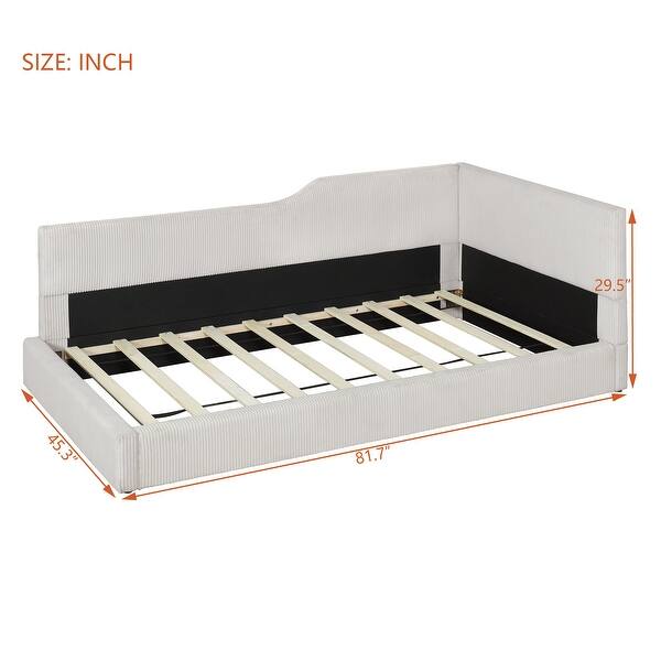 Beige L-Shaped Twin Size Daybed Upholstered Bed with Corduroy Fabric