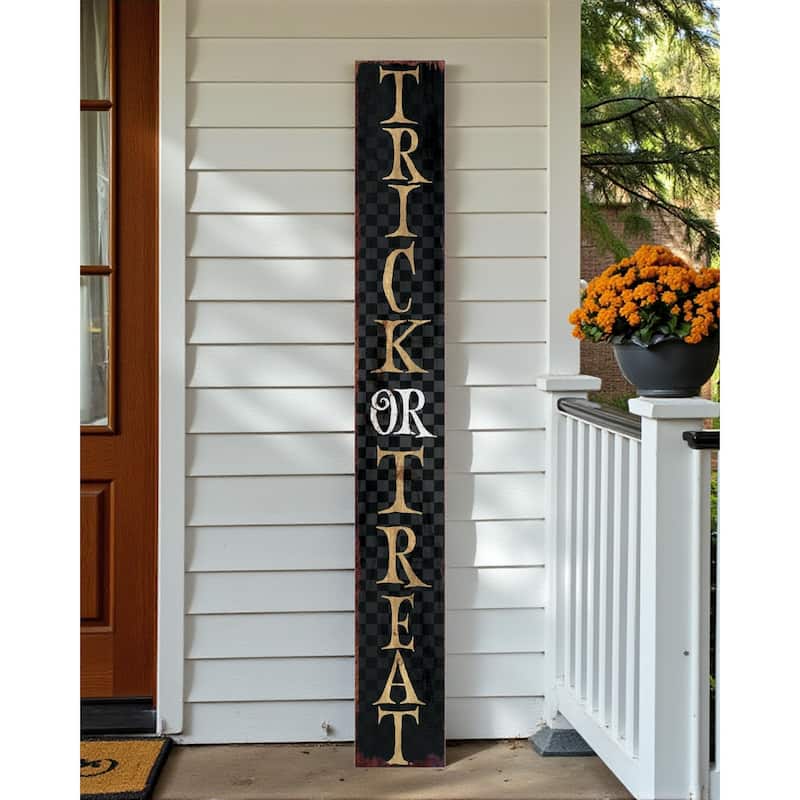 HomeRoots 72" Black And Gold Solid Wood Trick or Treat Halloween Porch Sign - Gold/Black - Wood