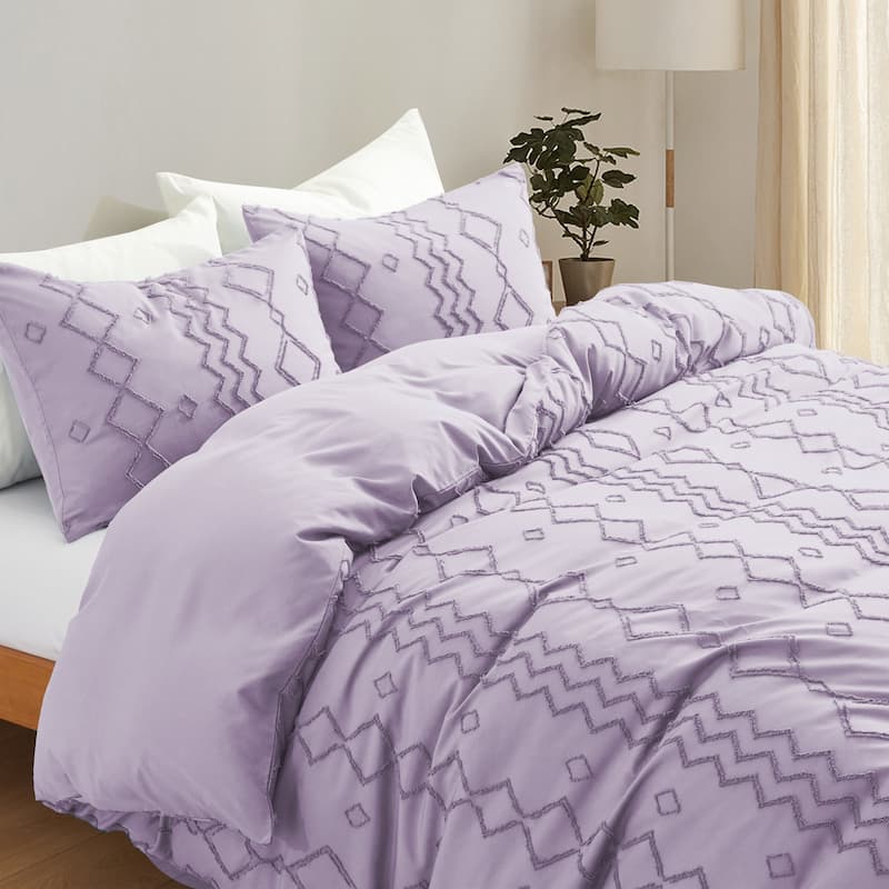 3 Piece Tufted Clipped Jacquard Geometric Oversized Duvet Cover Set