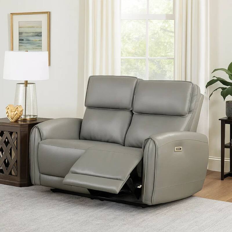 Sily Power Reclining Loveseat, Gray Faux Leather, 57 Inch, USB Ports
