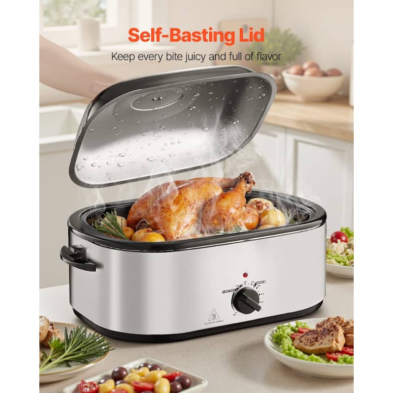 Black-Silver 24QT Electric Roaster Oven with Lid and Self-Basting Tray - 23.31 x 15.67 x 13.19 inch