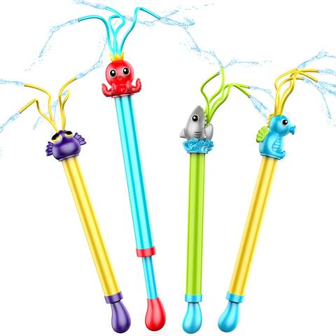 Joyin 17-28"L Multicolored Plastic Sea Animal Water Squirt Guns w/ Wiggle Tubes(Set of 4),Summer Swimming Pool Beach Outdoor Toy