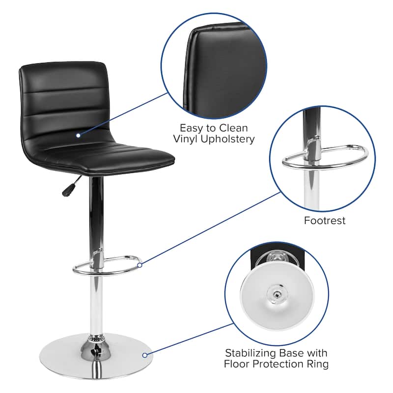 Modern Vinyl Channel Tufted Adjustable Height Barstool (Set of 2) - 16"W x 19"D x 35" - 44"H - 16"W x 19"D x 35" - 44"H