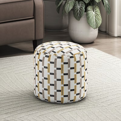 Cylindrical Pouf Multi-Color Jacquard Fabric Upholstery Modern Ottoman, Footstool