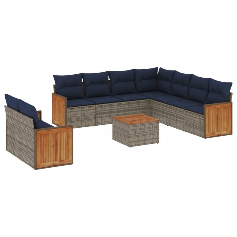 vidaXL 9/10 Piece Patio Sofa Set with Cushions Black/Gray Poly Rattan - 21.7 x 24.4 x 27.2