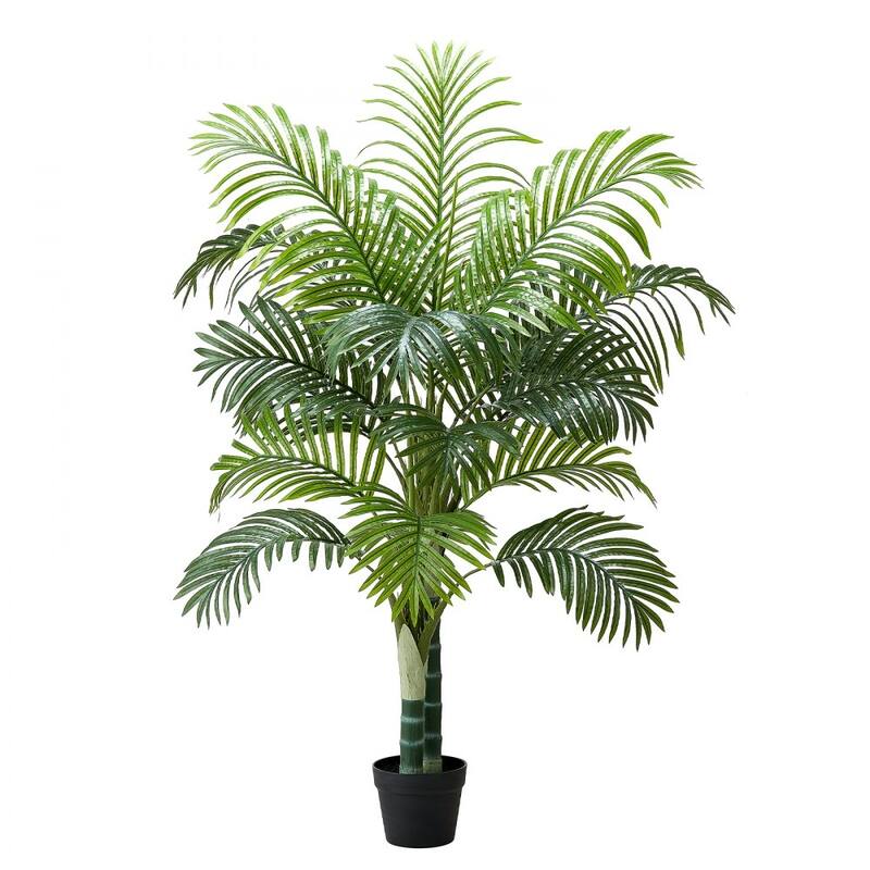 Thick-Trunk Areca Palm Artificial Tree with Green Leaves in White Planter for Home or Office Decor