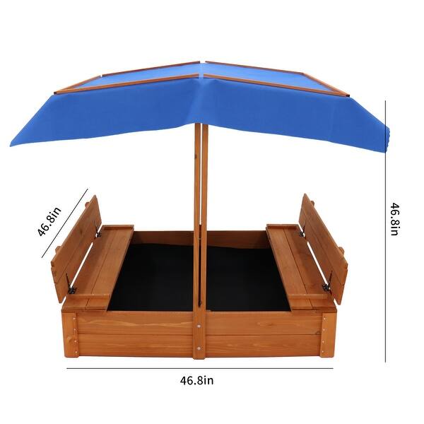 Wood Sandbox with Cover and 2 Bench Seats , Sand Boxes (Natural Wood)