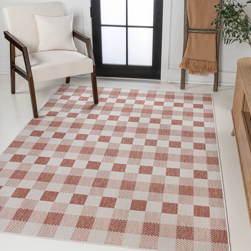 JONATHAN Y Biot Traditional Geometric Bold Gingham Black/Cream Indoor/Outdoor Area Rug
