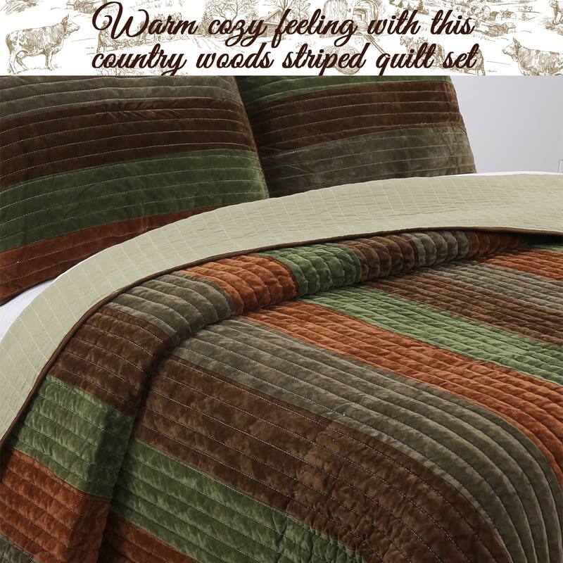 Cozy Line Rhett Brown Green Stripe Reversible Quilt Bedding Set