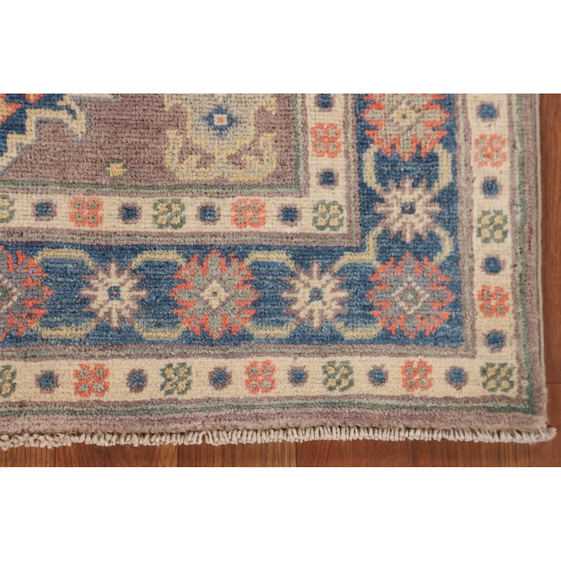Kazak Foyer Rug Hand-Knotted Geometric Brown Wool Carpet - 2'7" x 3'11"