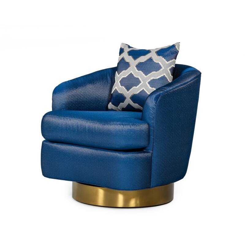 Modrest Niagra Glam Blue and Gold Fabric Accent Chair