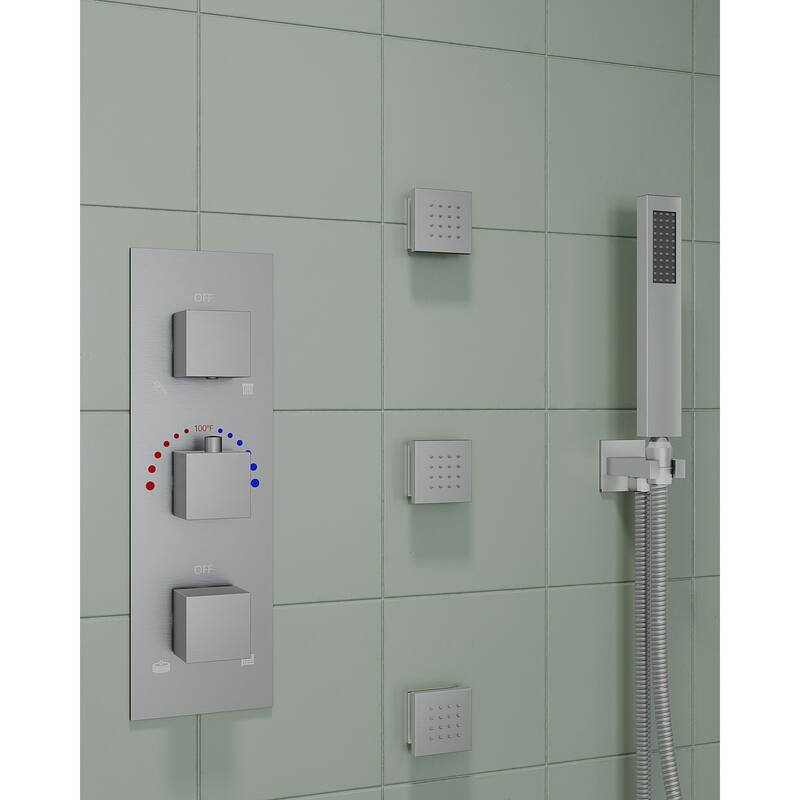 GRANDJOY 12'' Ceiling-Mount Shower System Rainfall Showerhead with Anti-Scald Valve