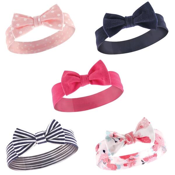 slide 1 of 1, Hudson Baby Infant Girl Cotton Headbands 5pk, Navy Floral, 0-24 Months - Navy Floral Navy Floral - 0-24 Months