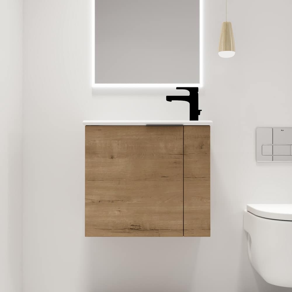 Malwee 22" Floating Bathroom Vanity, Mini Wall Mounted Bathroom Vanity, Single with Ceramic Top and Soft Close Door