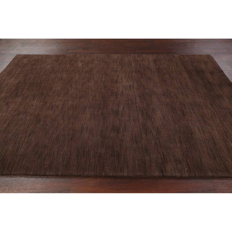 Brown Solid Gabbeh Oriental Wool Area Rug Hand-knotted Bedroom Carpet - 6'2" x 9'2"