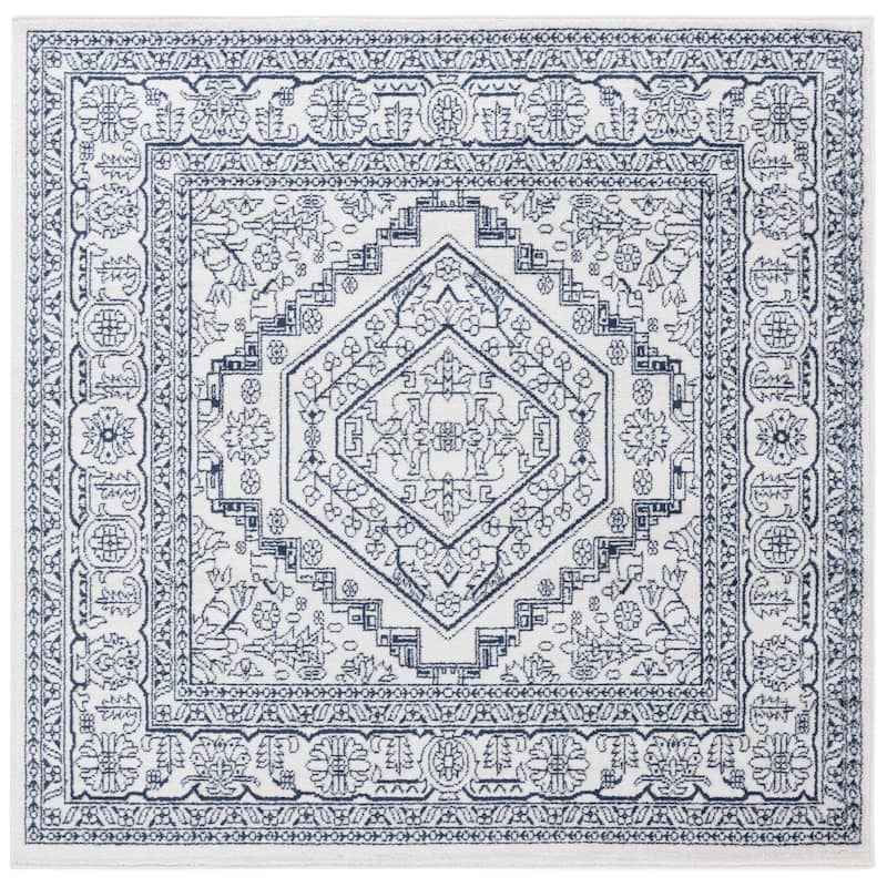 SAFAVIEH Adirondack Sian Rustic Oriental Medallion Rug - 6' Square - Ivory/Navy