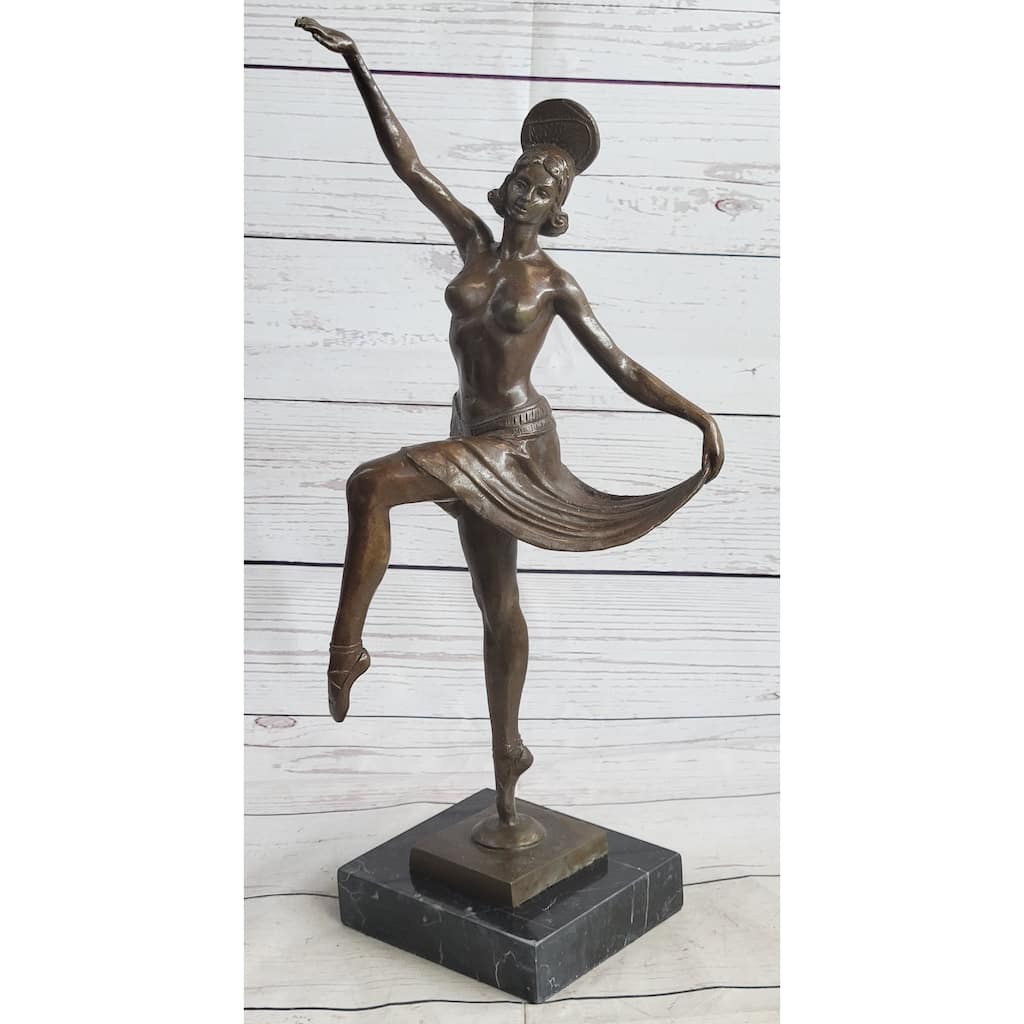 French Reproduction Bronze Sculpture Dancer By Molins-Balleste Marble Statue Art