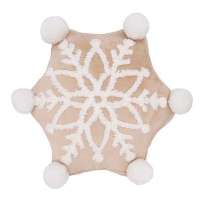 Frosty Flurry Snowflake Poly Filled Throw Pillow with Pompoms