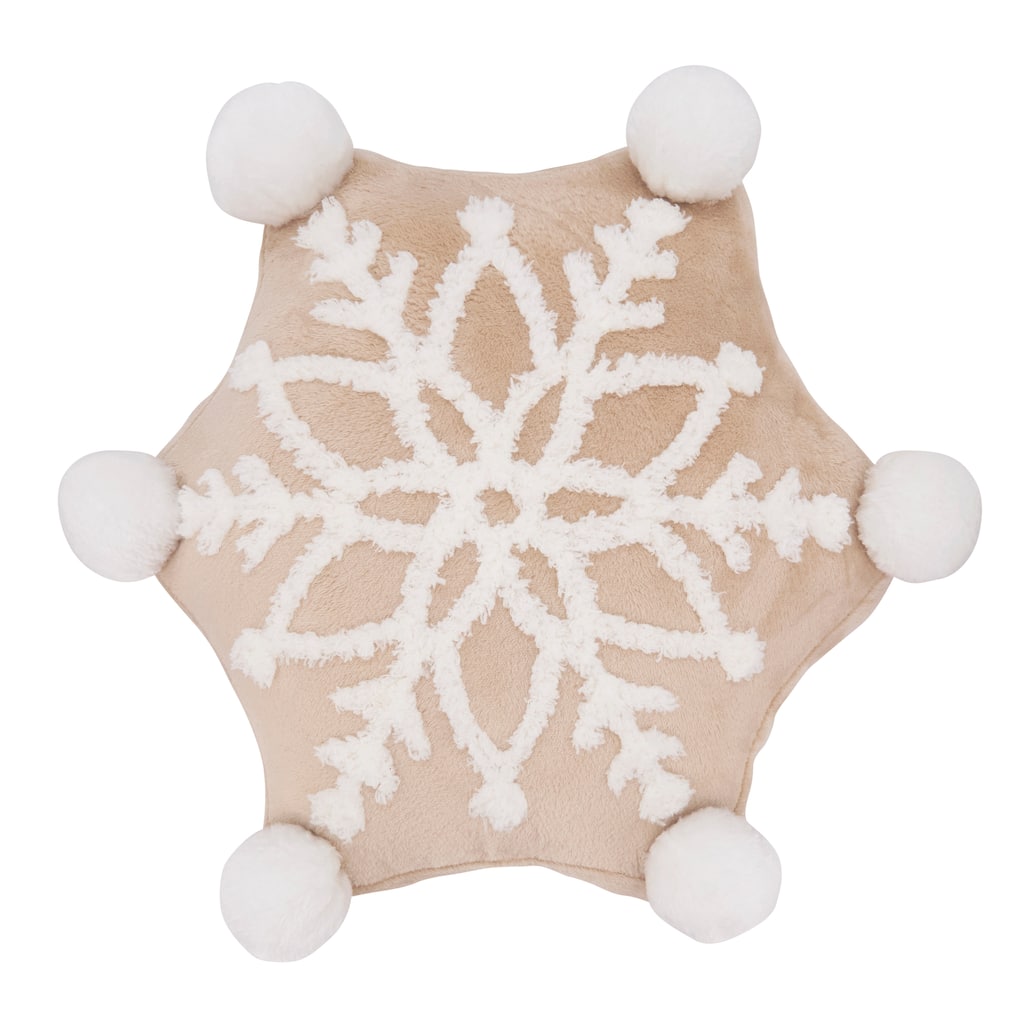 Frosty Flurry Snowflake Poly Filled Throw Pillow with Pompoms