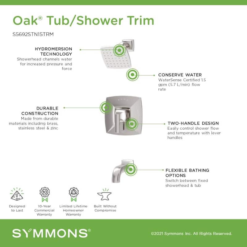 Symmons S569215TRM Oak Tub and Shower Trim Package with 1.5 GPM Single