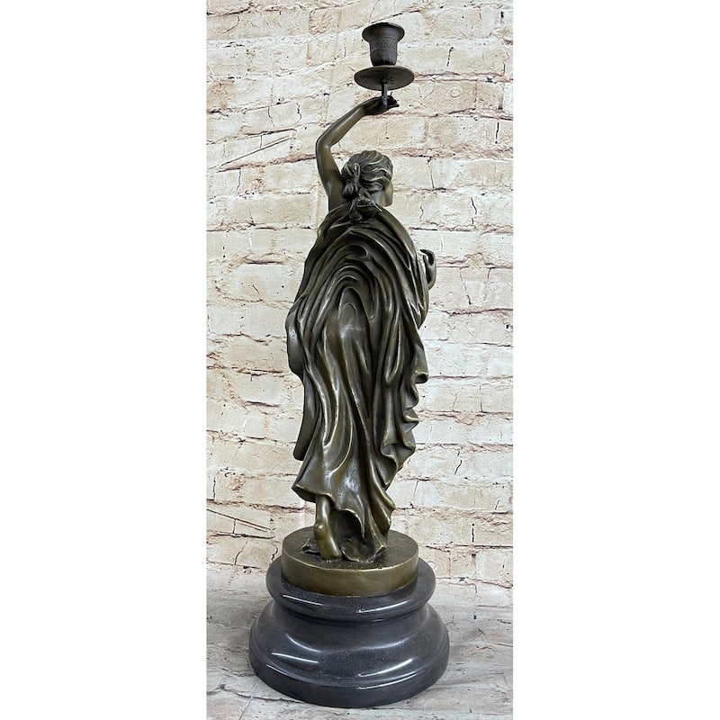 Figurative Greek Roman Woman Candle Holder Candelabra Bronze Sculpture Statue Art