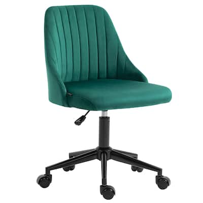 Mid-Back Office Chair, Swivel Scallop Shape Computer Desk Chair with Velvet Fabric, for Home Office or Bedroom, Green