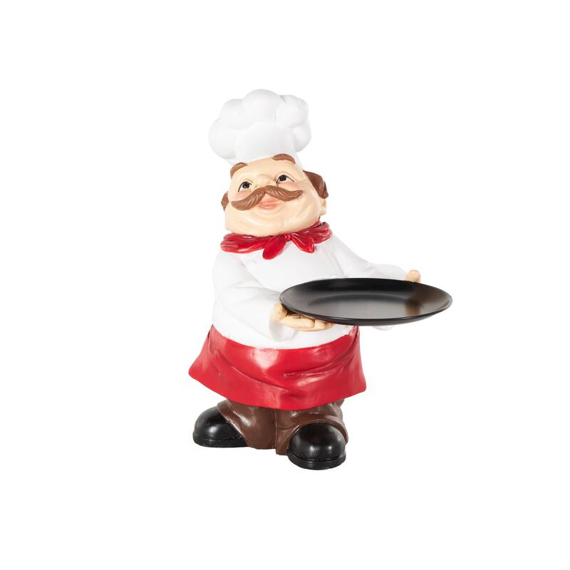 White Polystone Kitchen Decorative Figurine Chef Decorative Sculpture with Black Tray