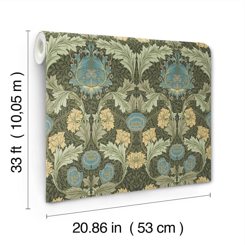 Myrtle Dark Green Floral Ogee Wallpaper